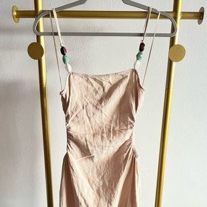 Zara linen midi stone dress with side cut